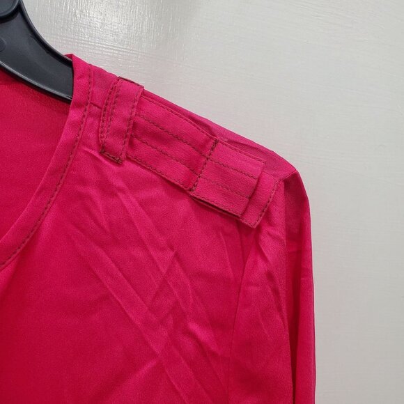 Ann Taylor Women's Fuchsia Lightweight 1/2 Button Military Pullover Blouse Top 8 - Picture 4 of 7